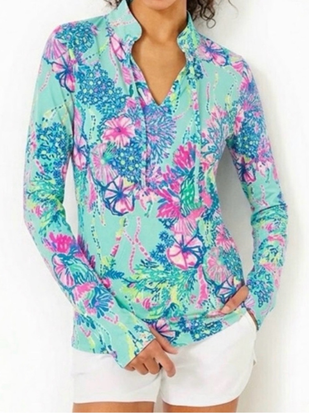 NWT Lilly Pulitzer Cassi Popover in Beach You To It Floral Print 100% Cotton Med